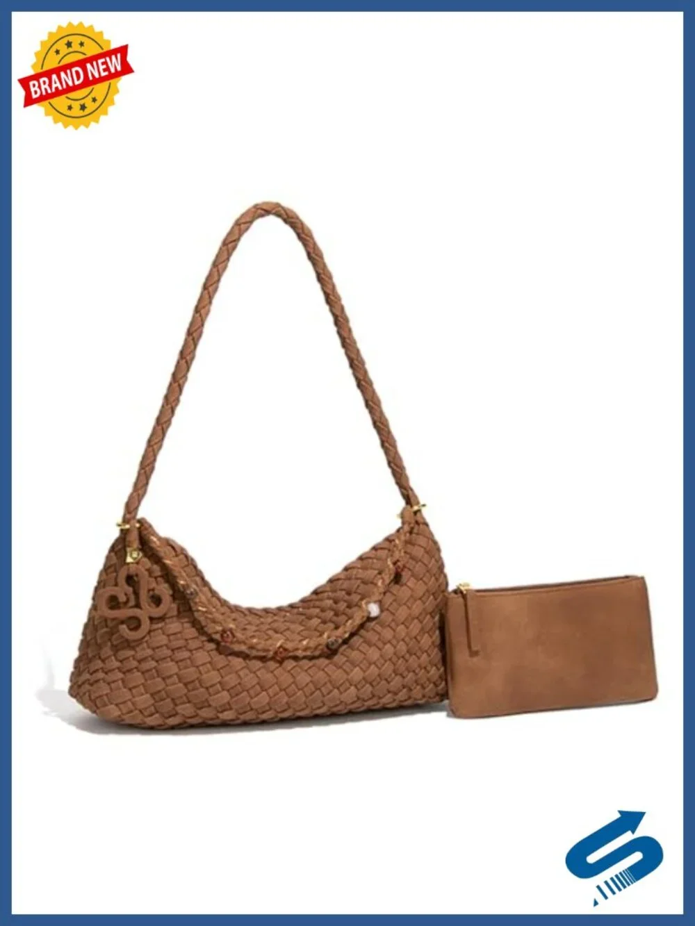 Small Faux Suede Woven Hobo Handbag with Pouch, Slouchy Shoulder Tote